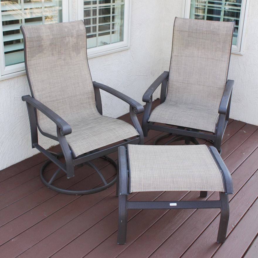 Two Winston Patio Chairs with Ottoman