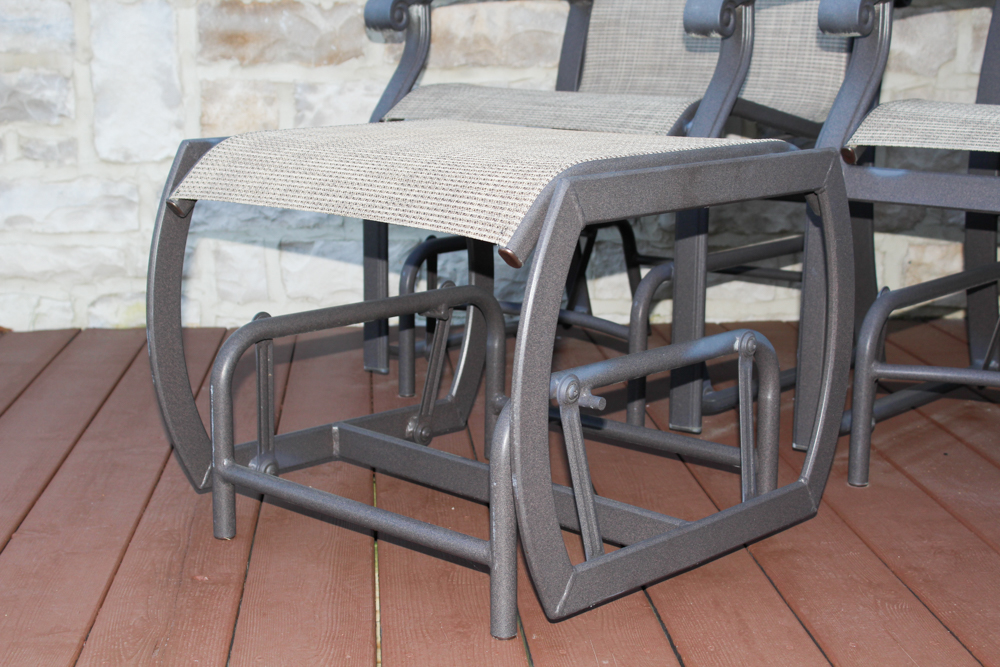 Two Winston Glider Rocking Patio Chairs with Ottoman