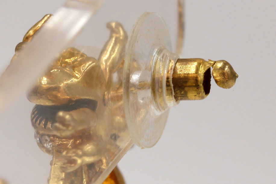 18K Gold Overlay Russian Imperial Slider Necklace with Bee Pendant and Earrings