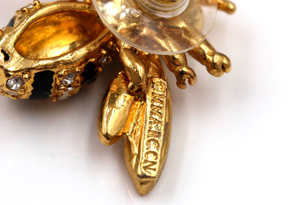 18K Gold Overlay Russian Imperial Slider Necklace with Bee Pendant and Earrings