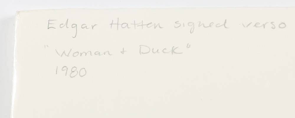 Edgar Hatten Oil Painting on Paper "Woman and Duck"