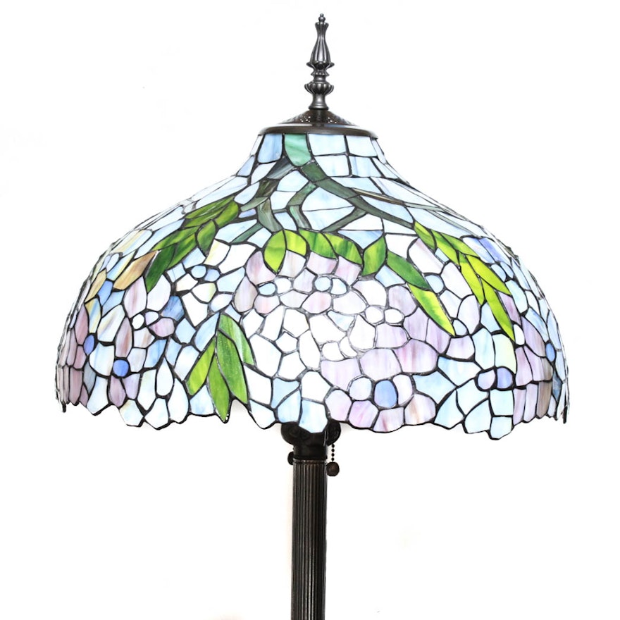 Tiffany Style Stained Glass and Bronze Floor Lamp