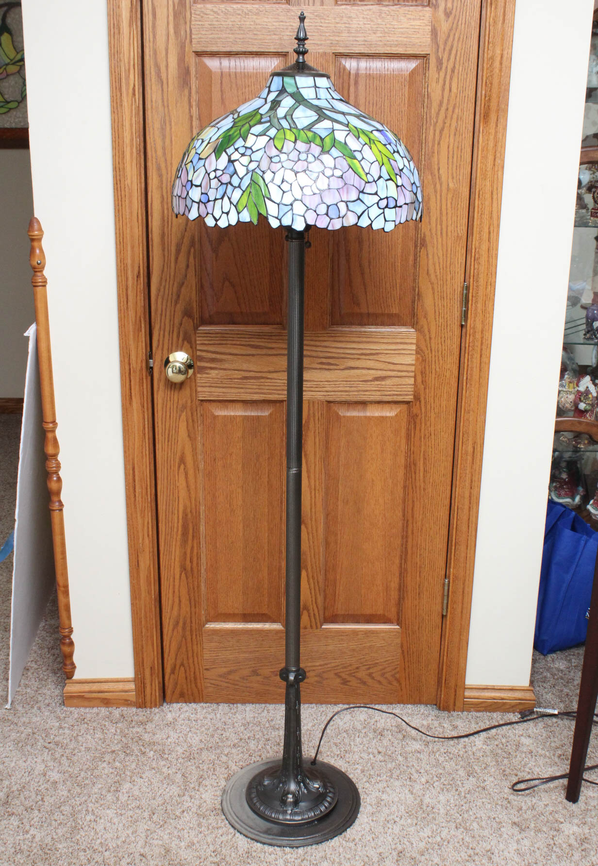 Tiffany Style Stained Glass and Bronze Floor Lamp