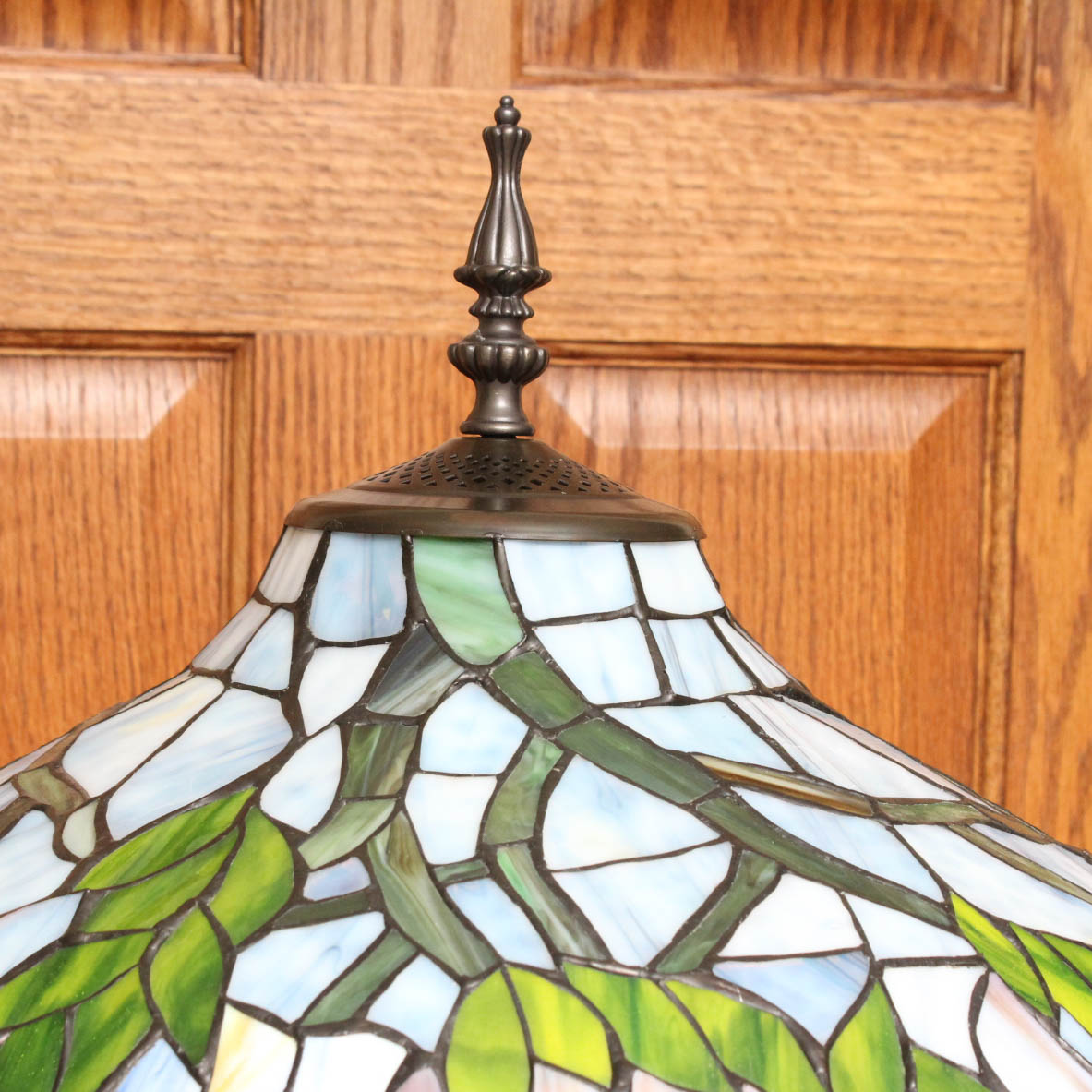 Tiffany Style Stained Glass and Bronze Floor Lamp