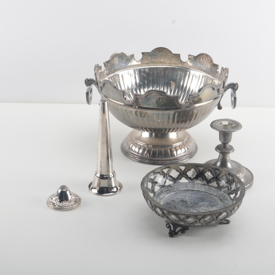 Plated Silver Bowls and a Candlestick