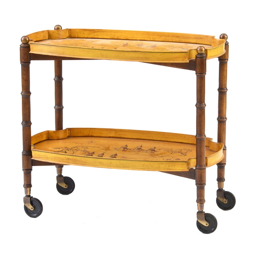 Yellow Tole Painted Tea Cart