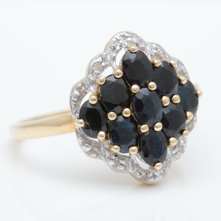 10K Two-Tone Gold, 2.00 CTW Blue Sapphire and Diamond Ring