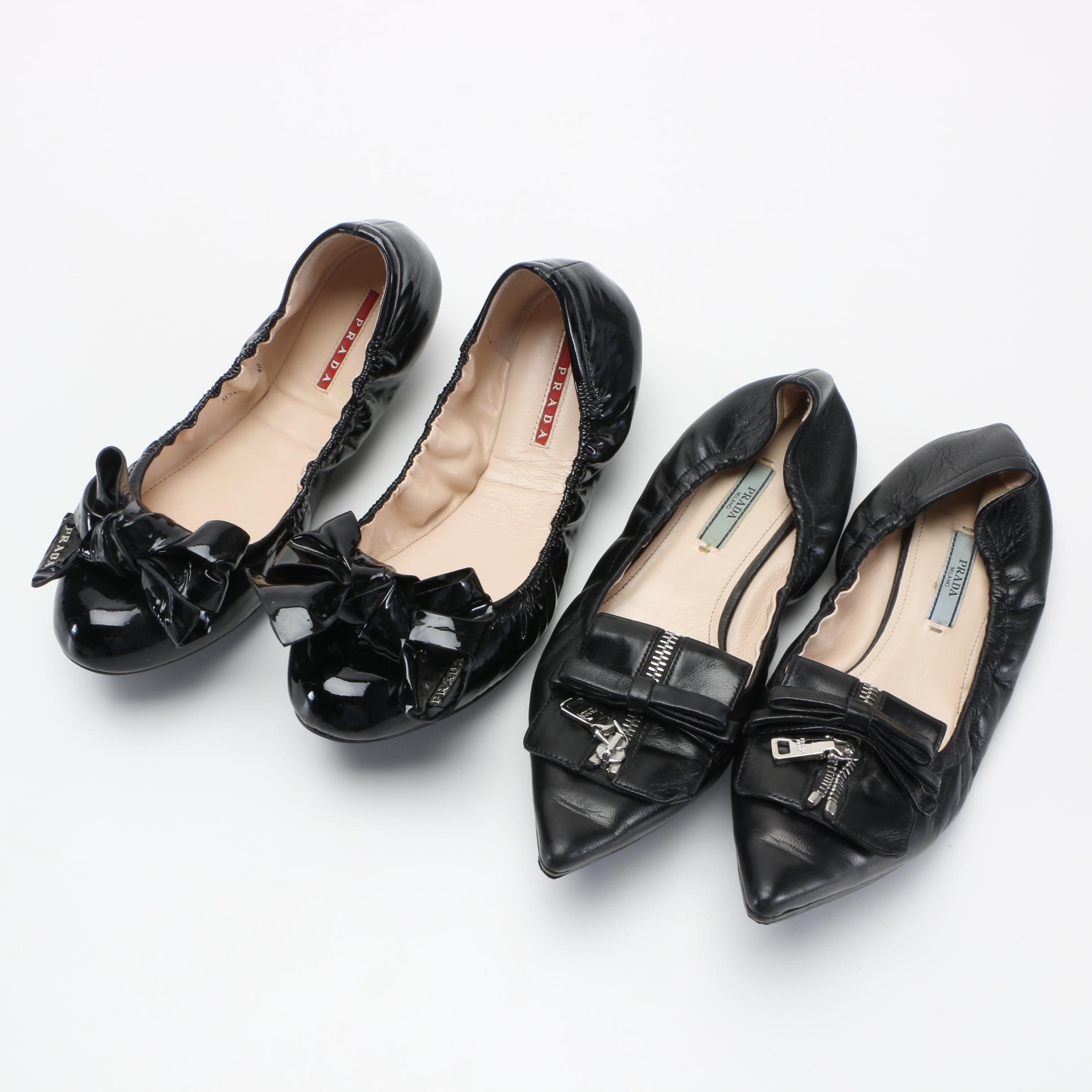 Two Pairs of Prada Flats With Bows
