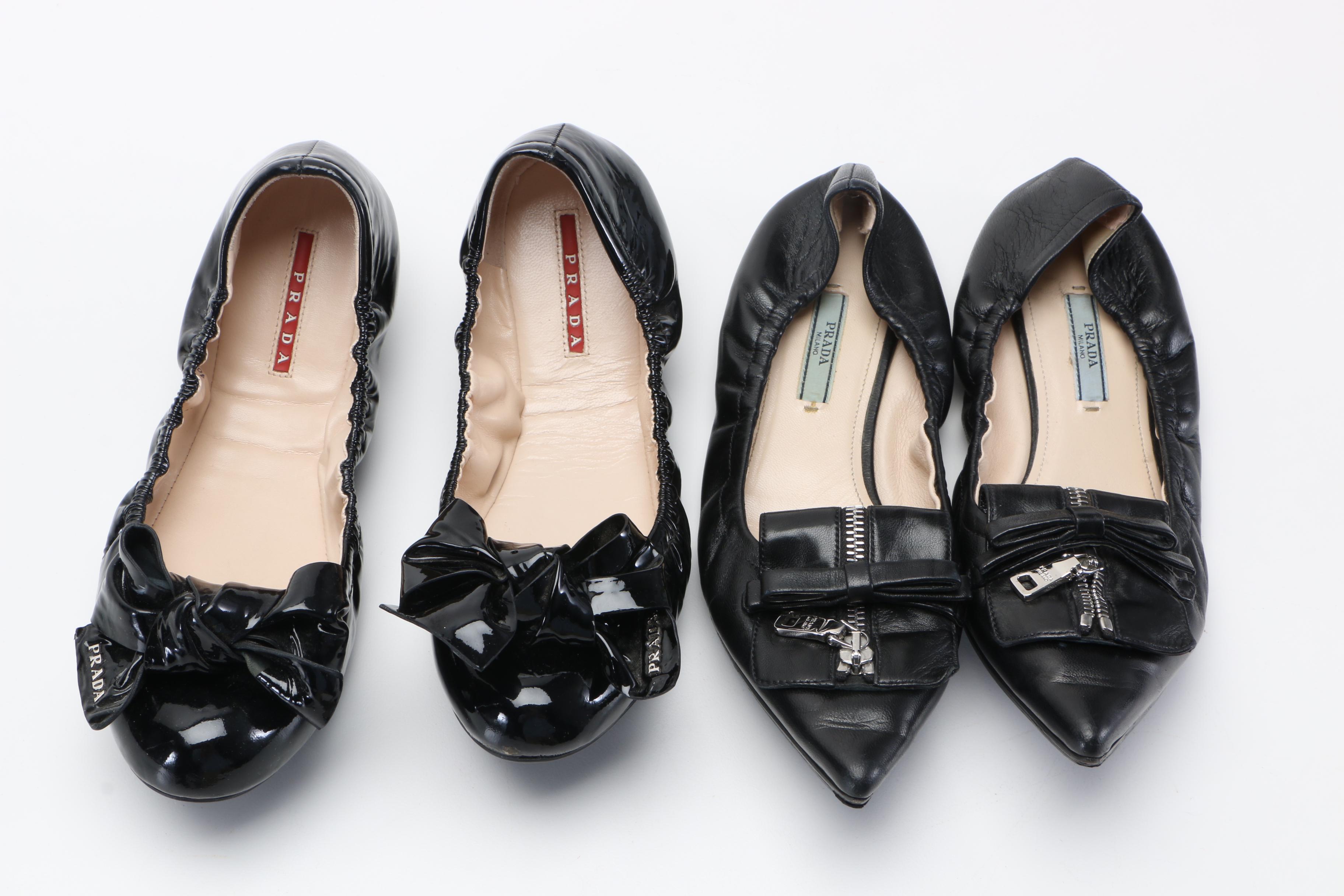 Two Pairs of Prada Flats With Bows