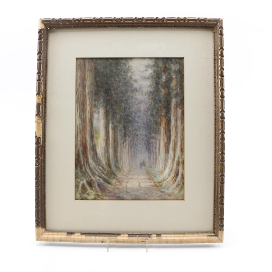 Watercolor Painting on Board of a Forest Path