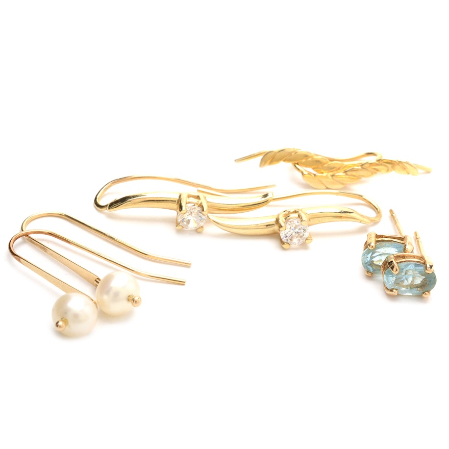 Four Pairs 14K Yellow Gold Earrings