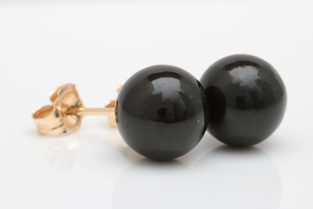 14K Gold and Black Jade Stud Earrings