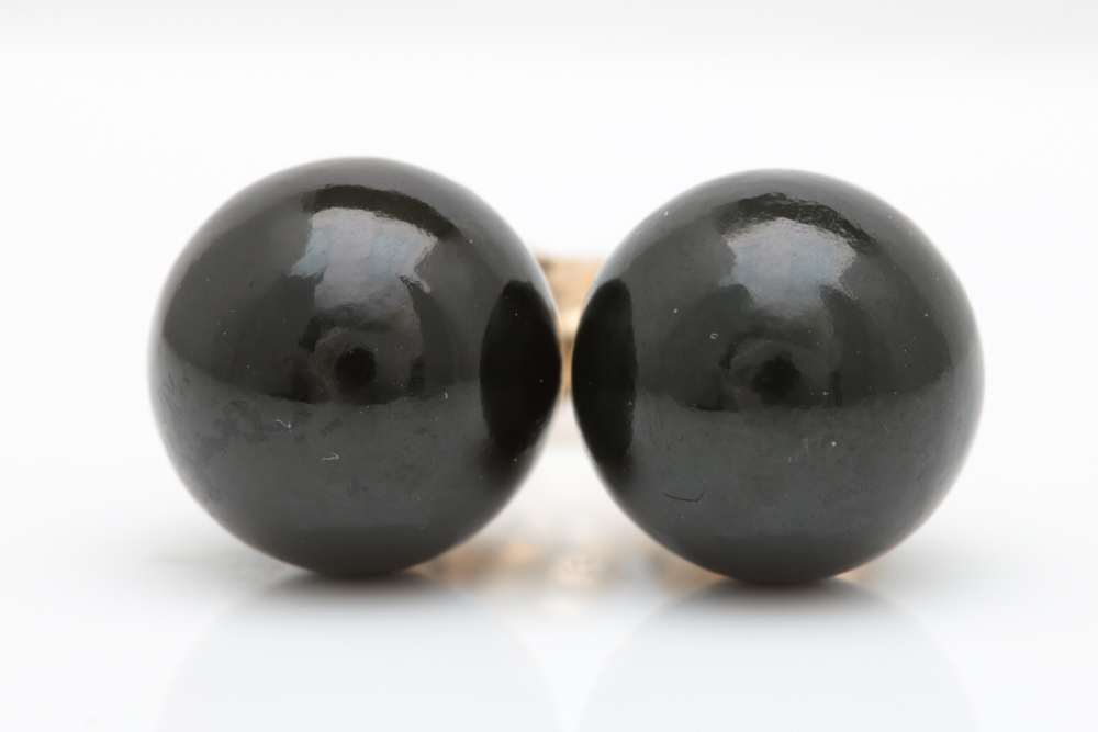 14K Gold and Black Jade Stud Earrings