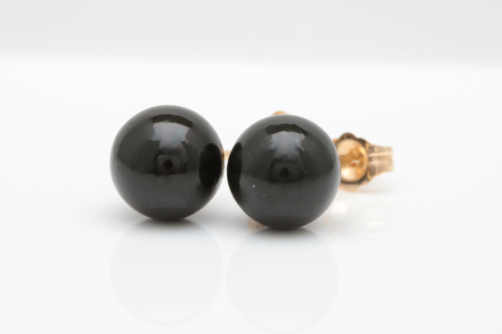 14K Gold and Black Jade Stud Earrings