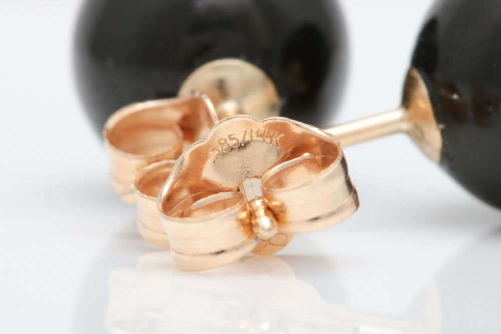 14K Gold and Black Jade Stud Earrings