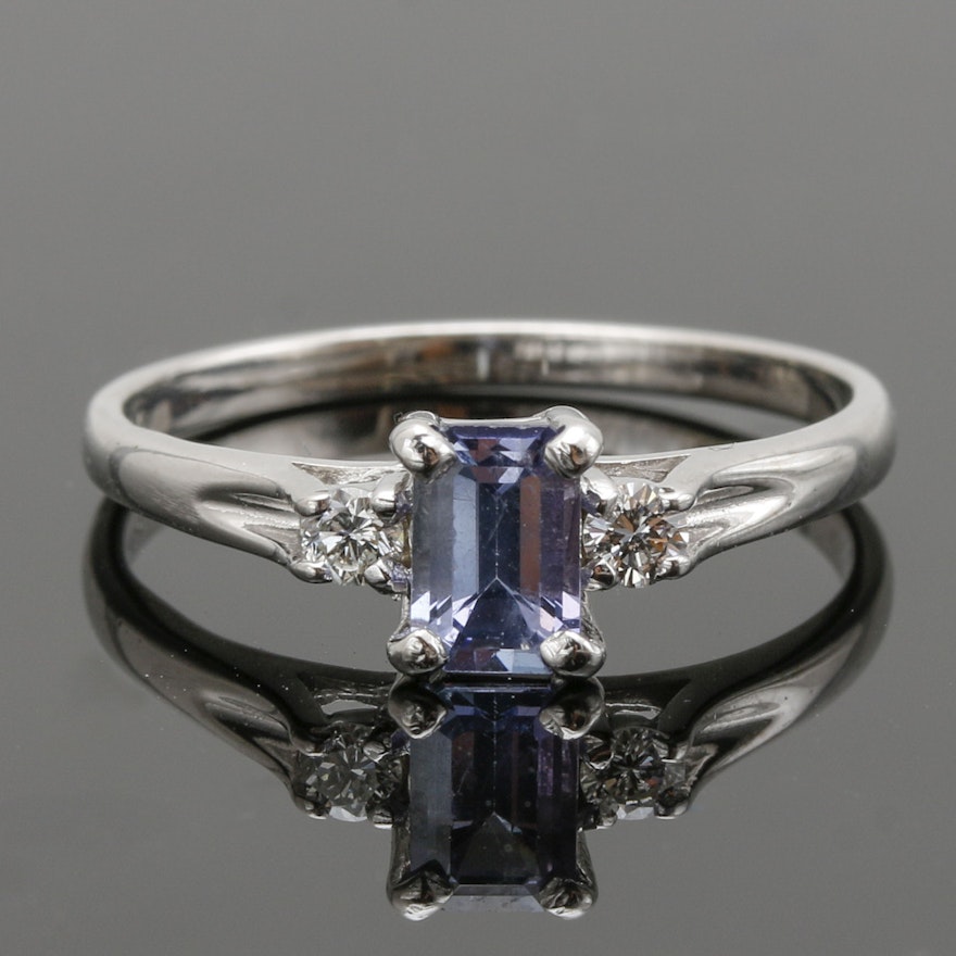 14K White Gold Tanzanite and Diamond Ring