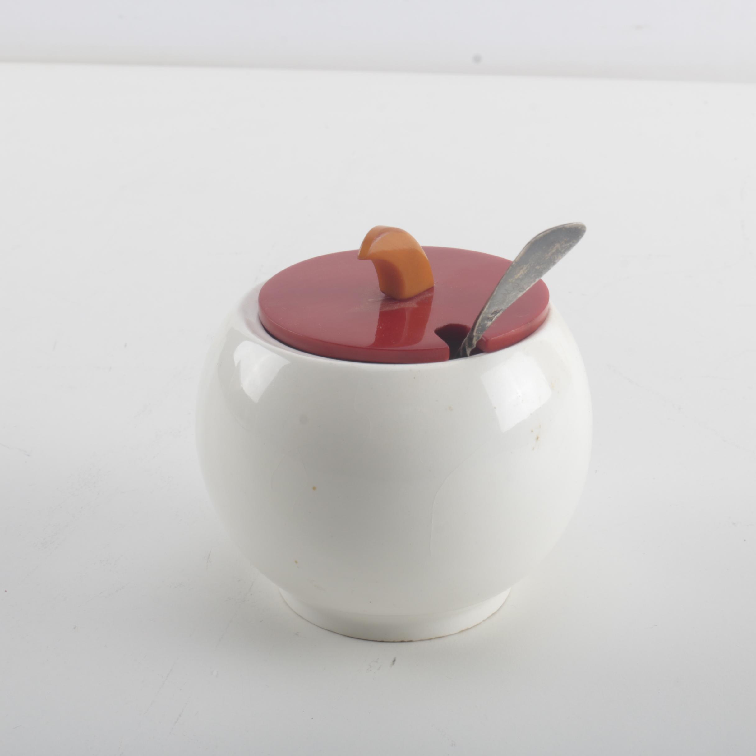 Ceramic Apple Sugar Jar With 800 Silver Spoon