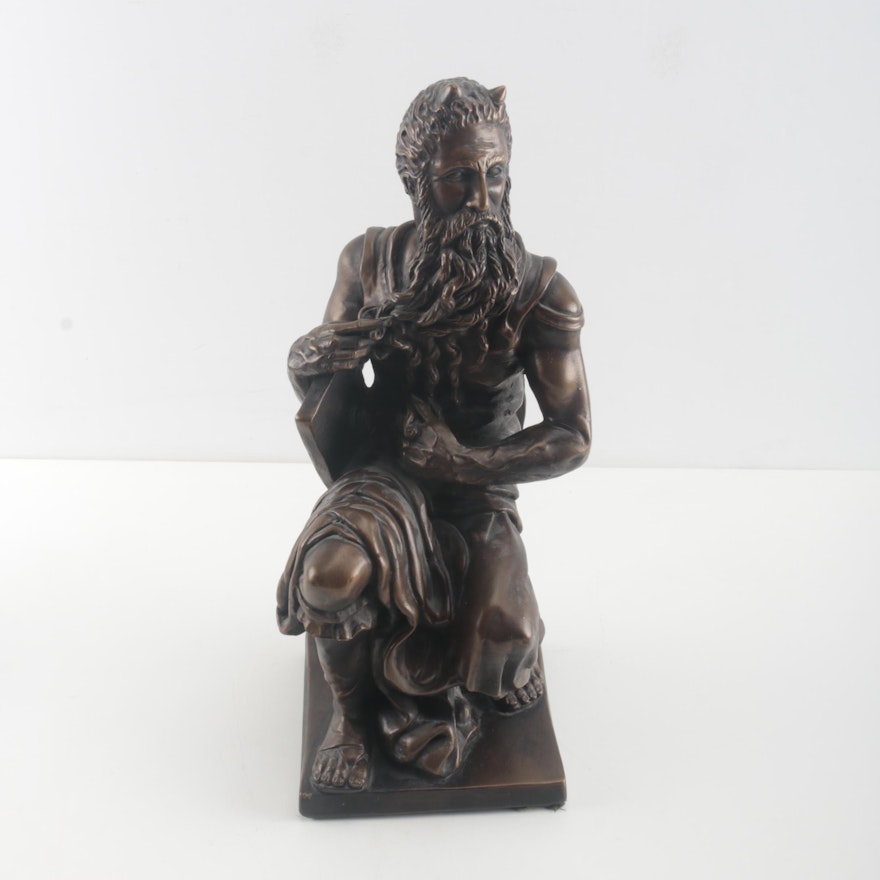 Bronze Tone Statuette After "Moses" by Michelangelo