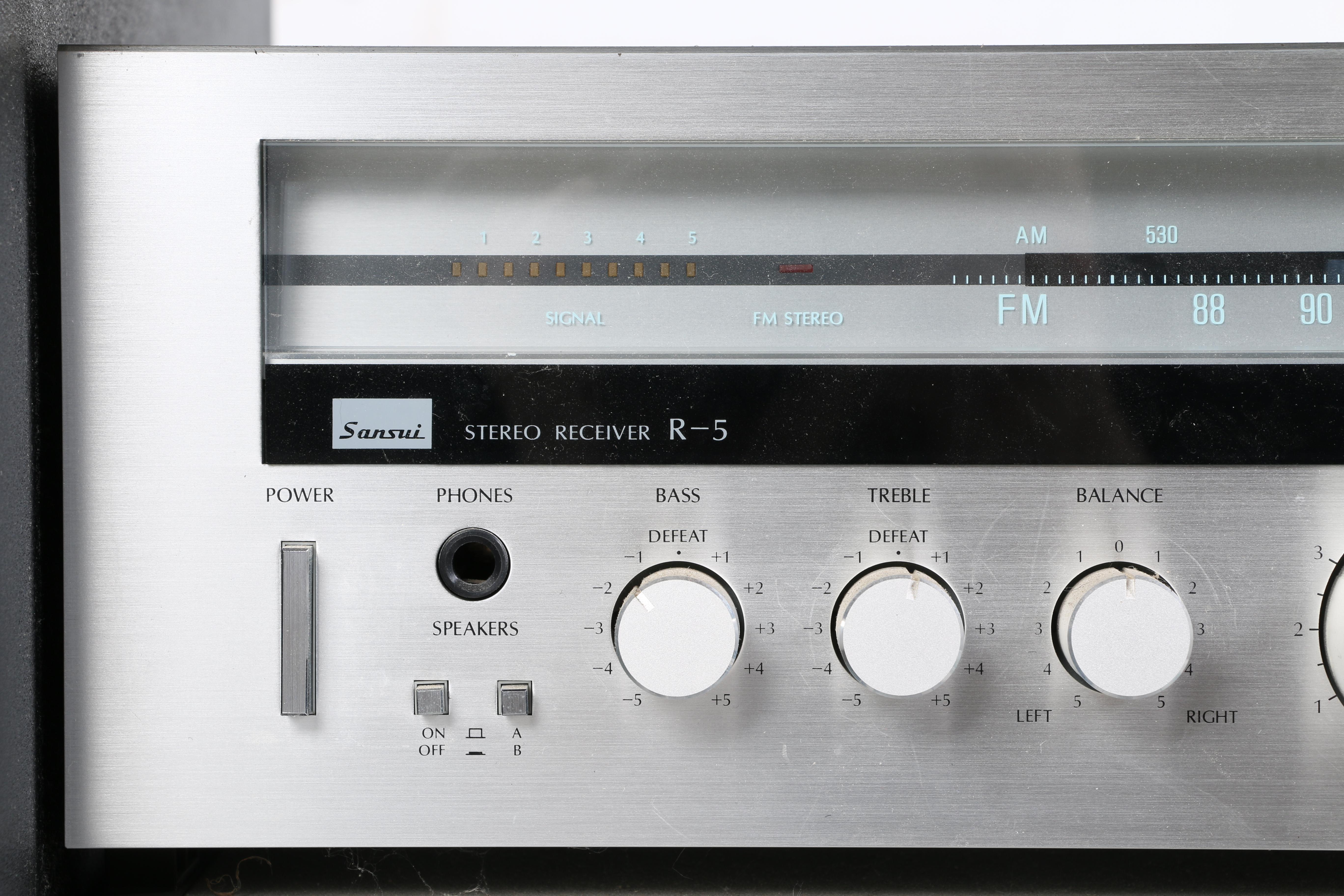 Vintage Sansui R-5 Stereo Receiver and D-95M Cassette Deck in Cabinet