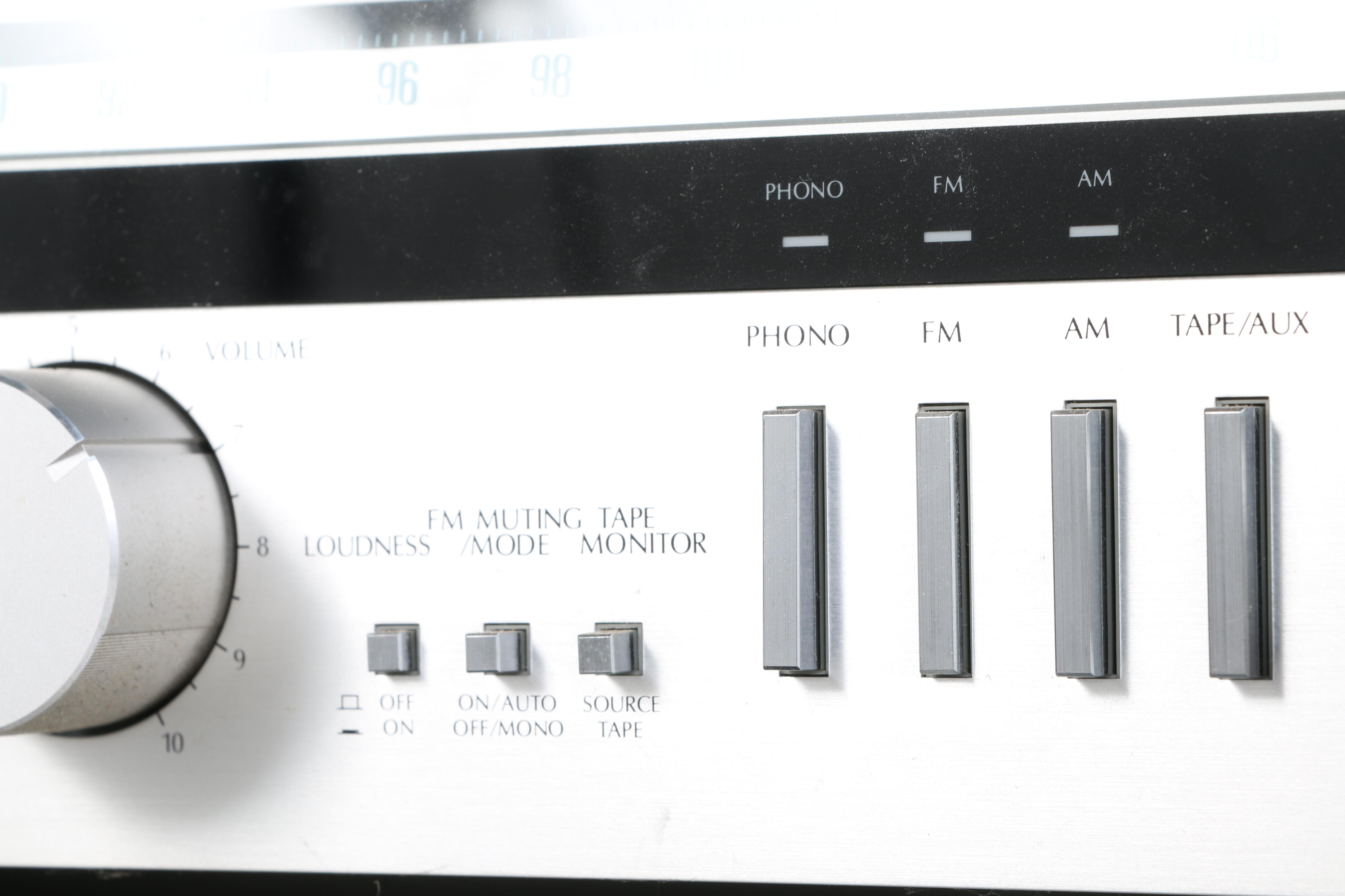 Vintage Sansui R-5 Stereo Receiver and D-95M Cassette Deck in Cabinet