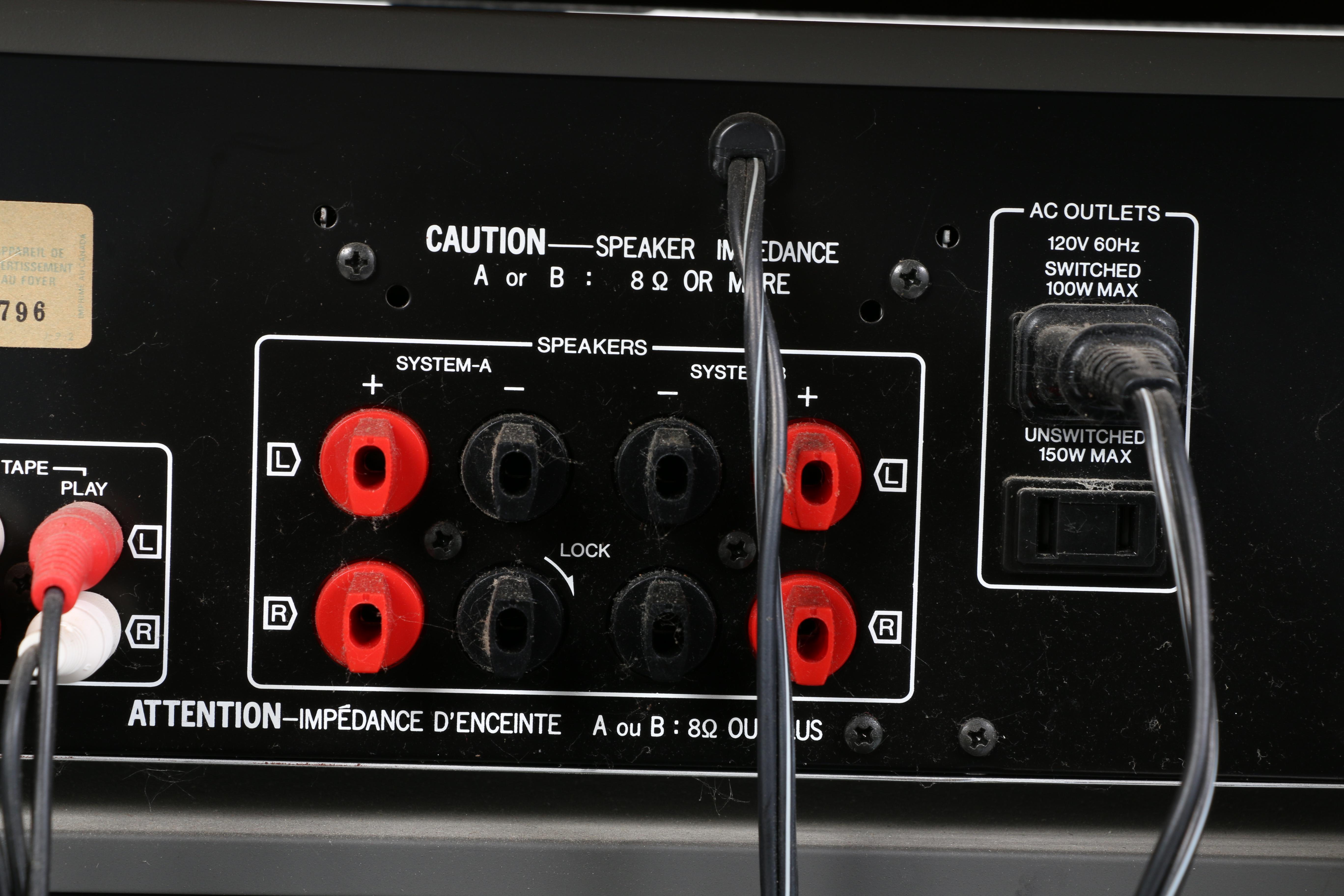 Vintage Sansui R-5 Stereo Receiver and D-95M Cassette Deck in Cabinet