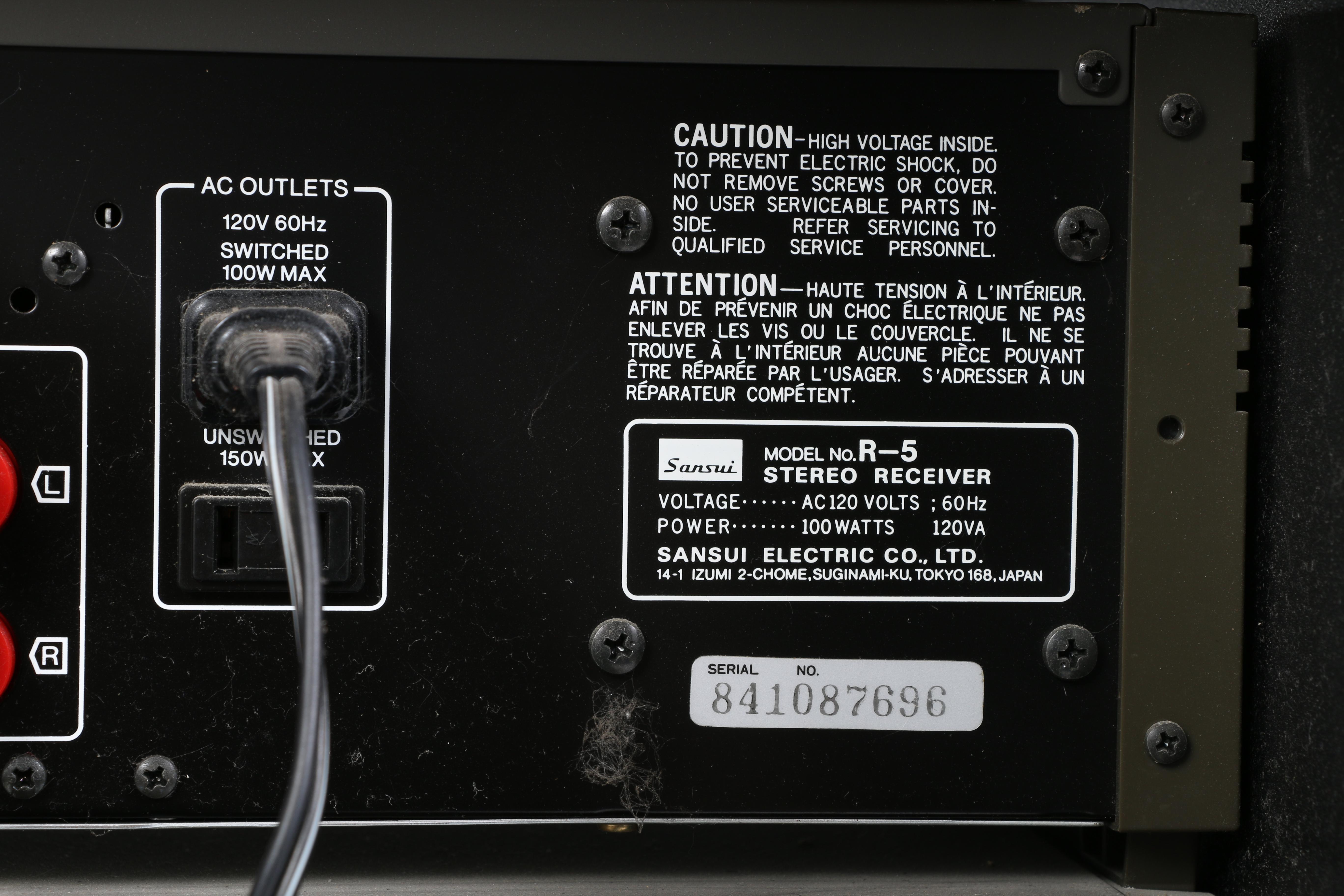 Vintage Sansui R-5 Stereo Receiver and D-95M Cassette Deck in Cabinet