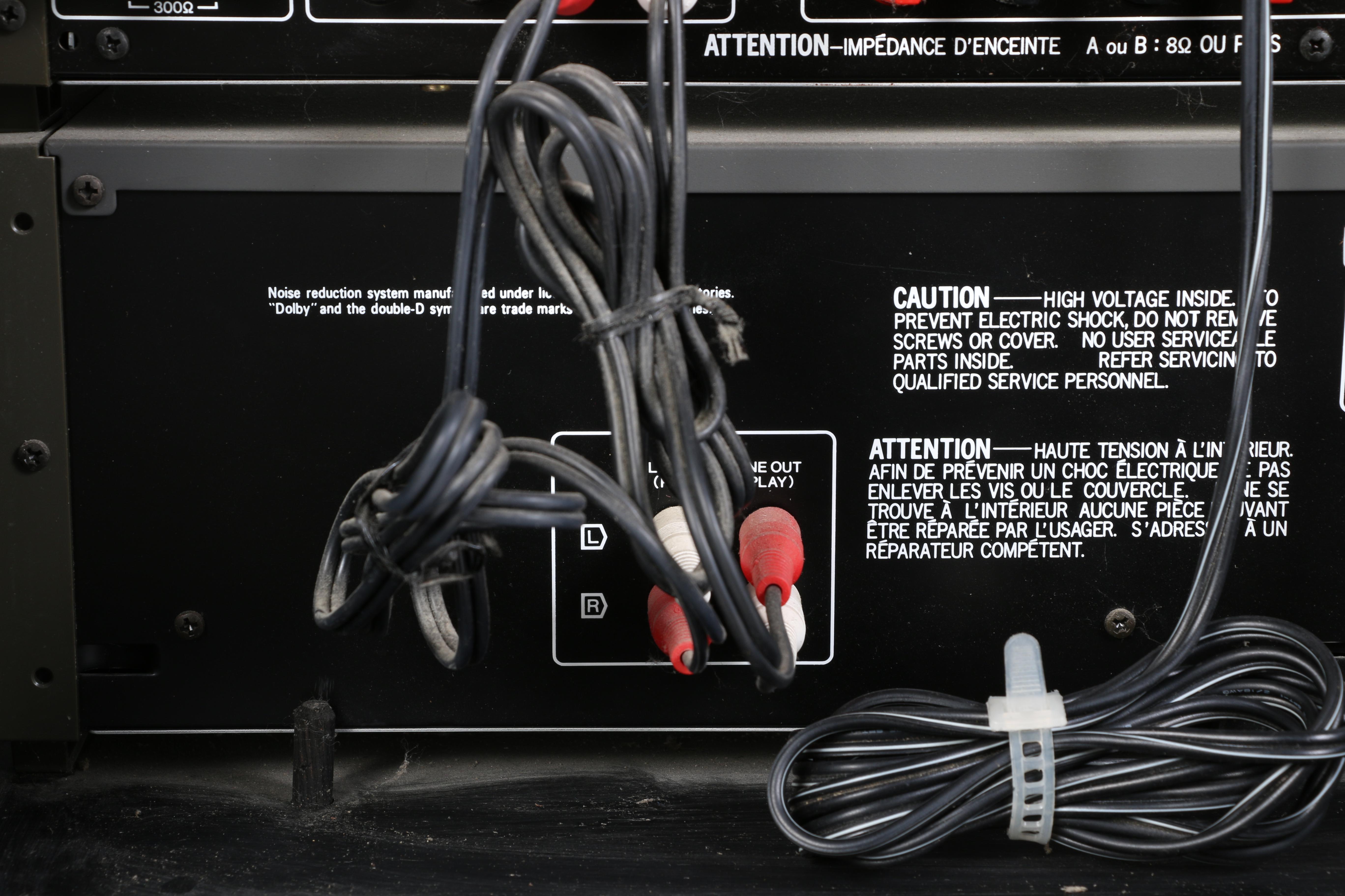 Vintage Sansui R-5 Stereo Receiver and D-95M Cassette Deck in Cabinet