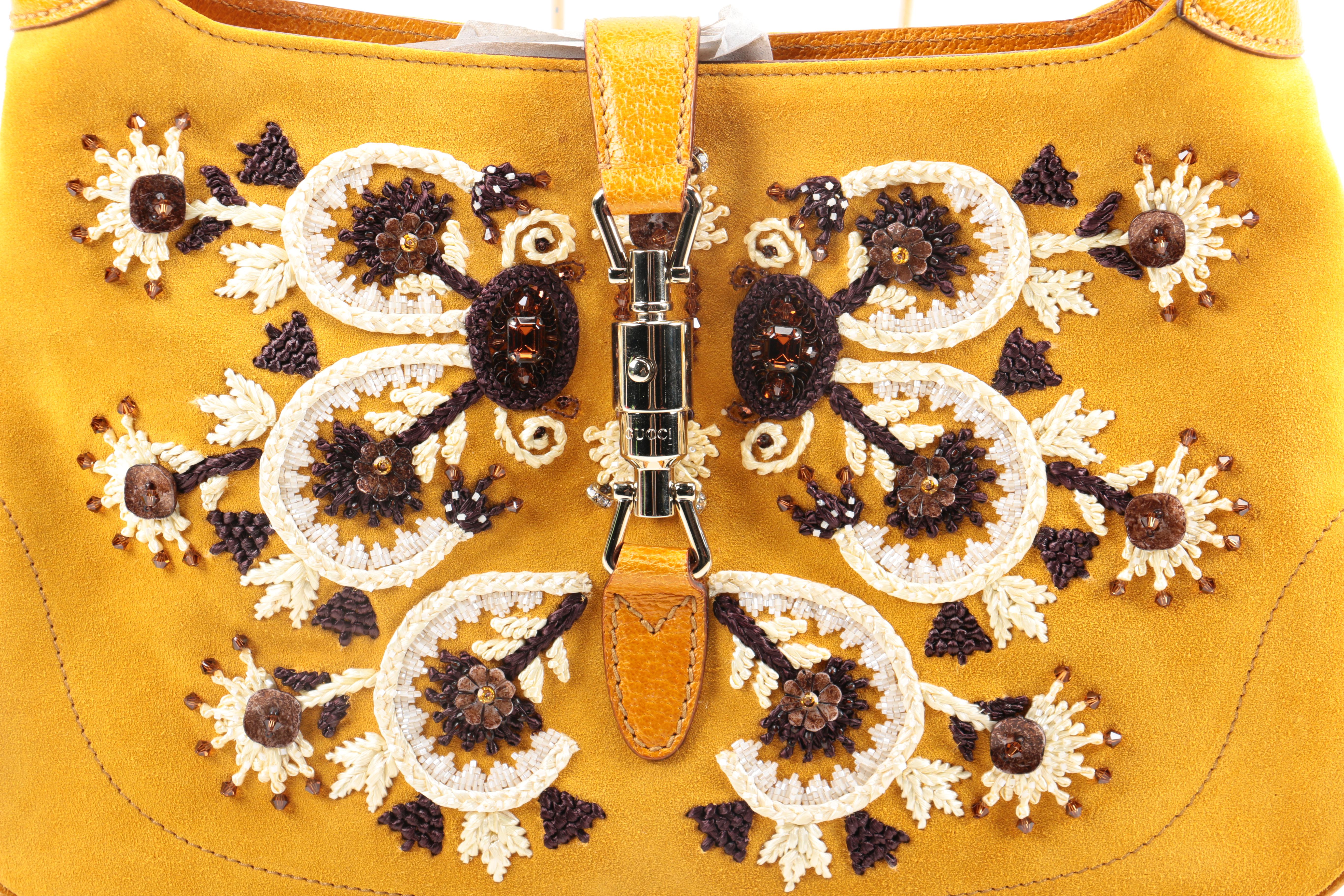 Gucci Yellow Embellished Suede Jackie O Bouvier Handbag