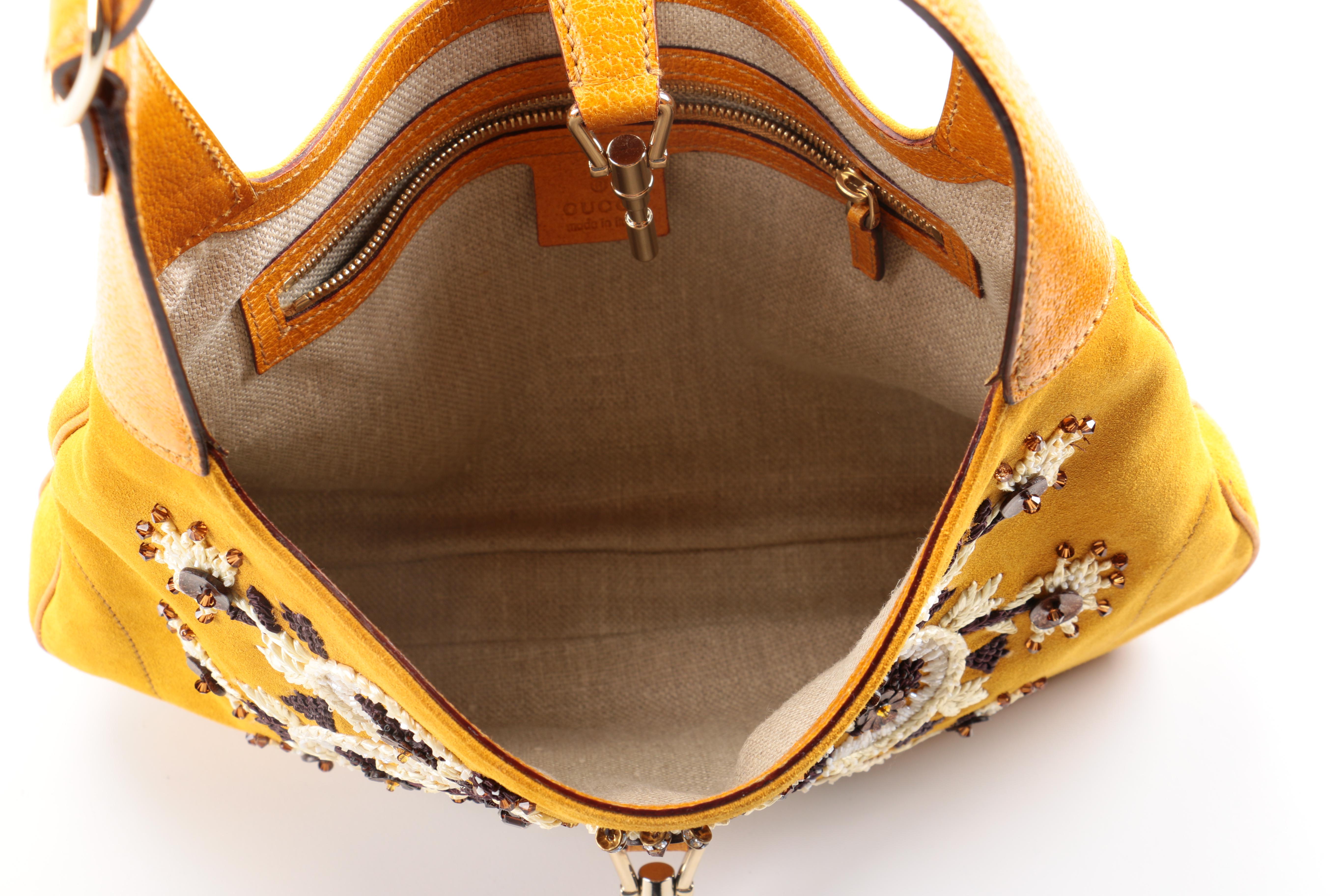 Gucci Yellow Embellished Suede Jackie O Bouvier Handbag