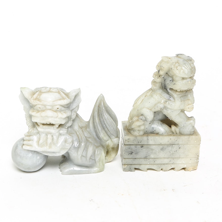 Pair of Carved Stone Guardian Lions