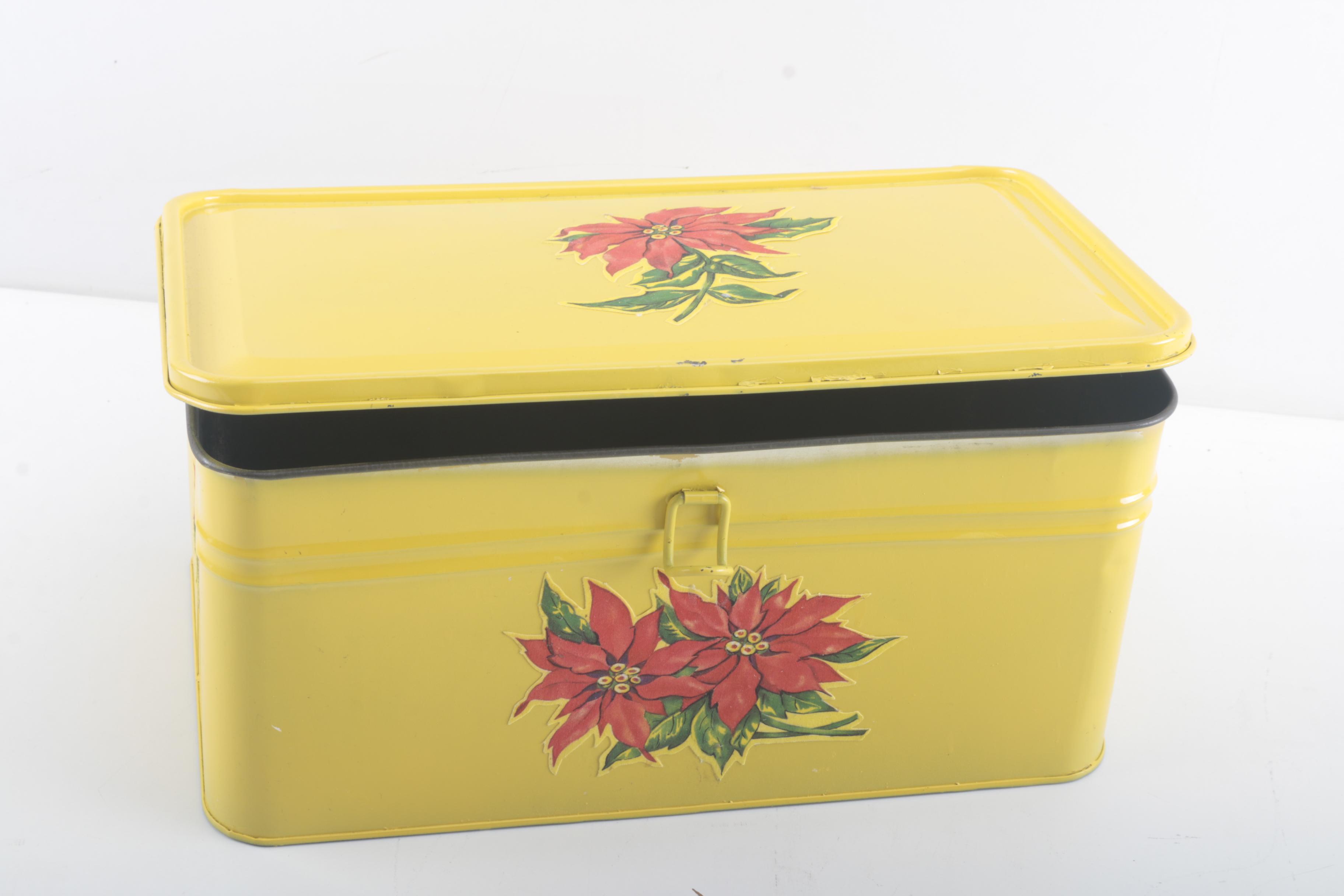 Vintage Golden Cookies "Bread" Tin and "Patriotic Picnic Basket" Tin