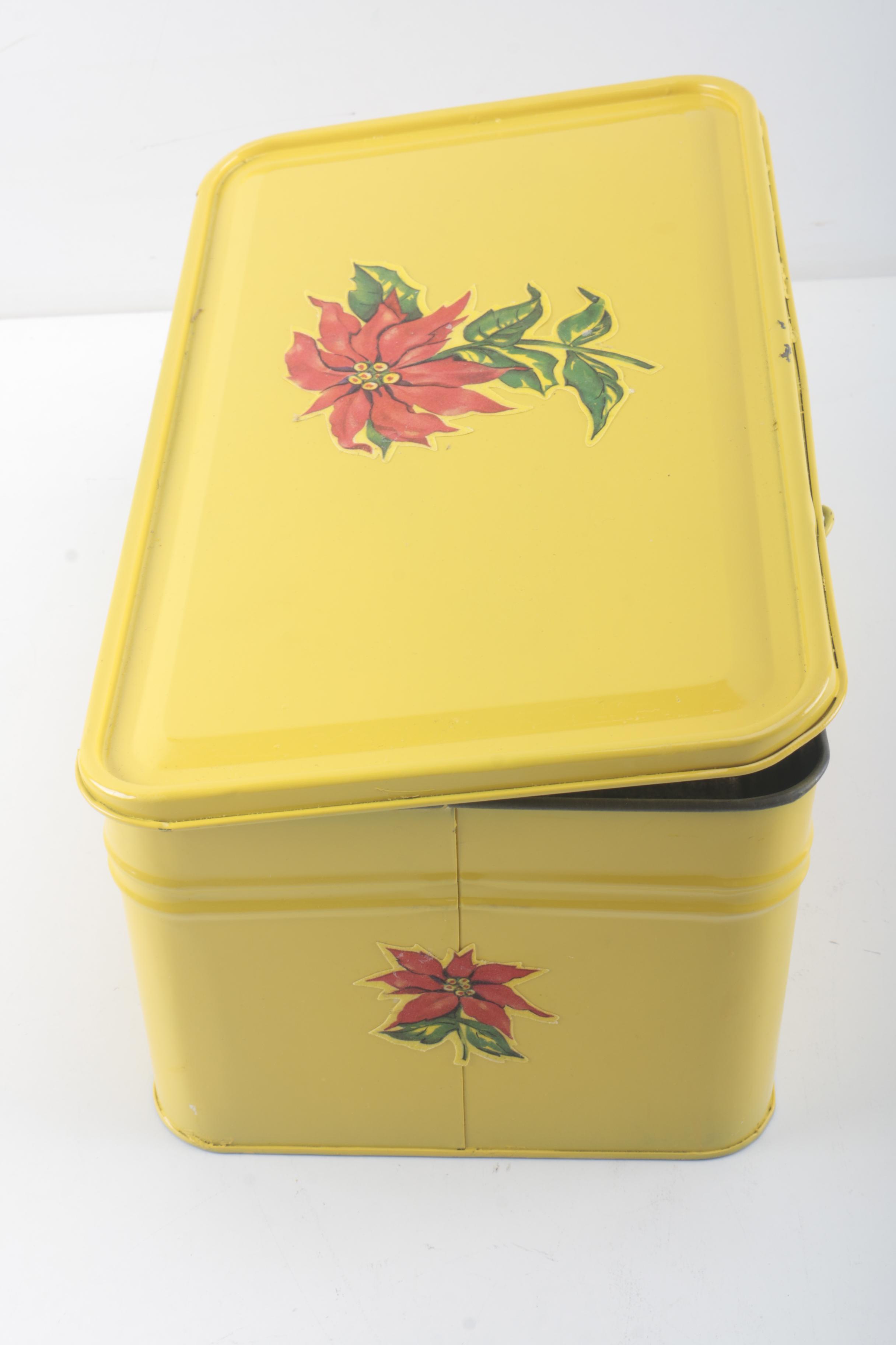 Vintage Golden Cookies "Bread" Tin and "Patriotic Picnic Basket" Tin