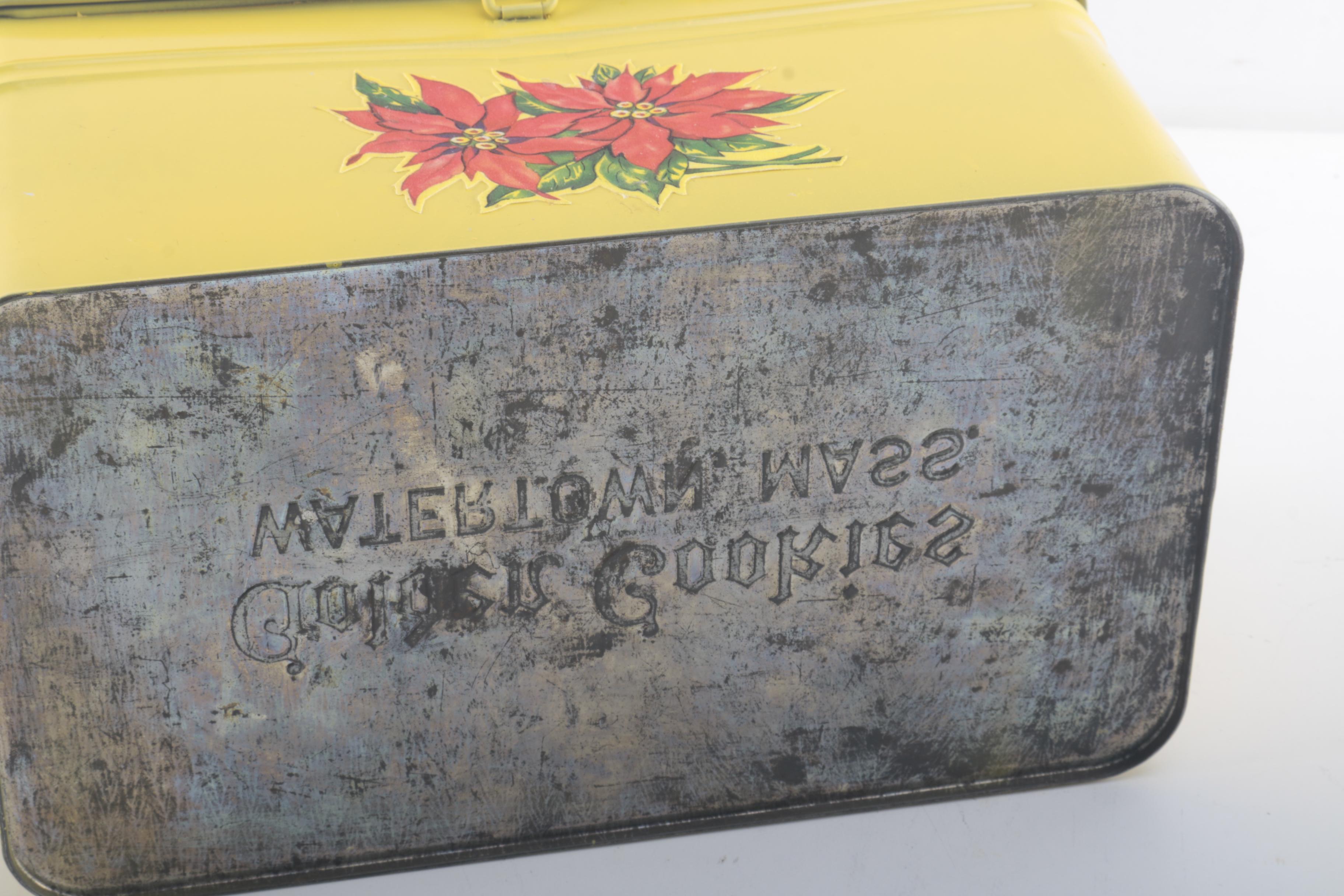 Vintage Golden Cookies "Bread" Tin and "Patriotic Picnic Basket" Tin