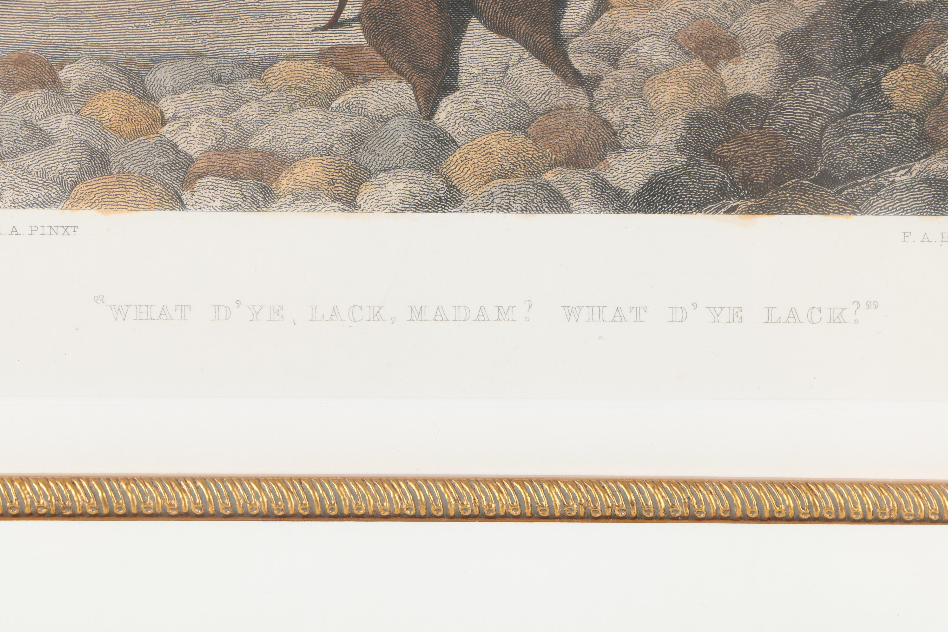 Hand Colored Wood Engraving "What D'Ye Lack, Madam? What D'Ye Lack?"