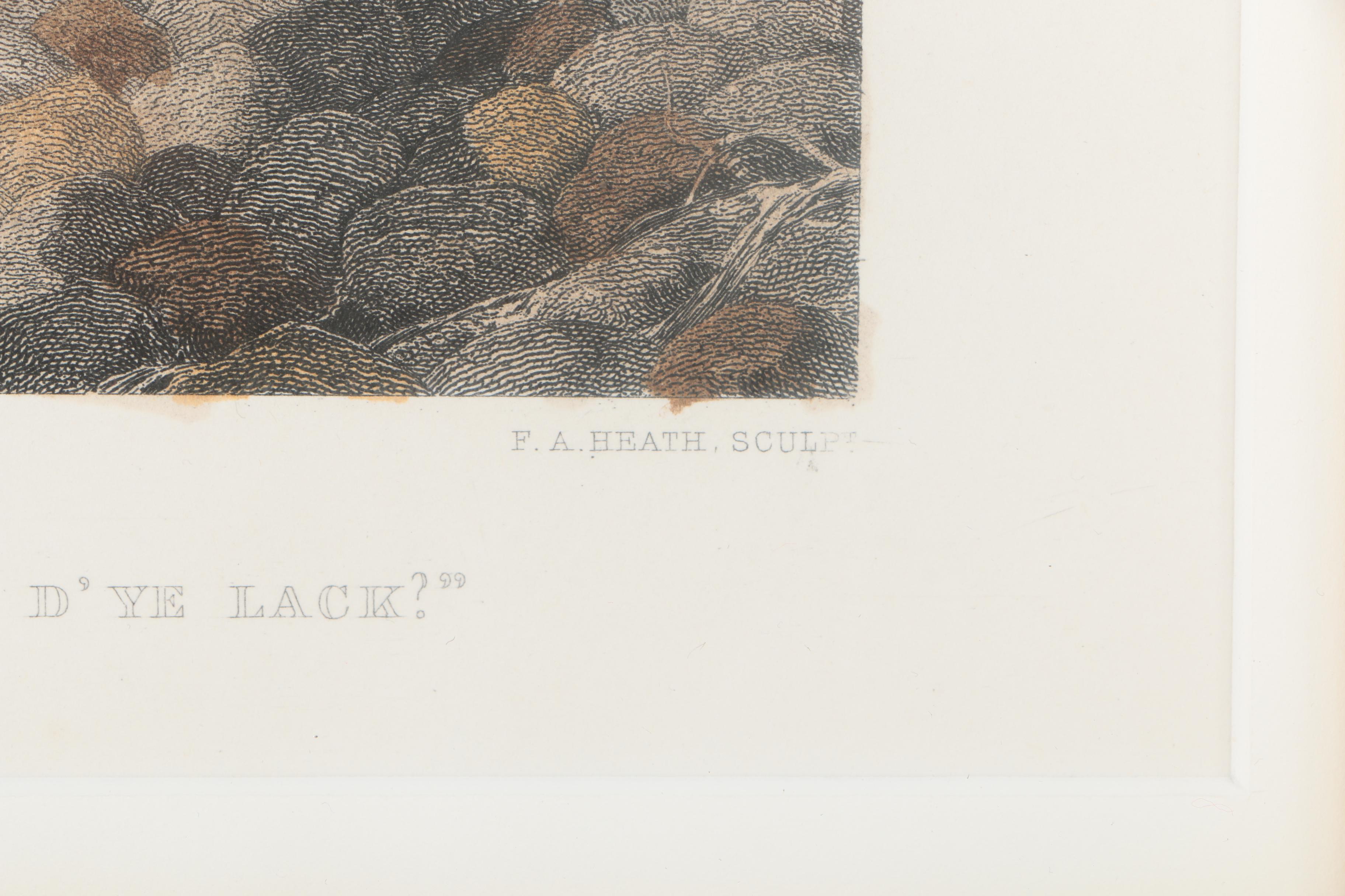 Hand Colored Wood Engraving "What D'Ye Lack, Madam? What D'Ye Lack?"