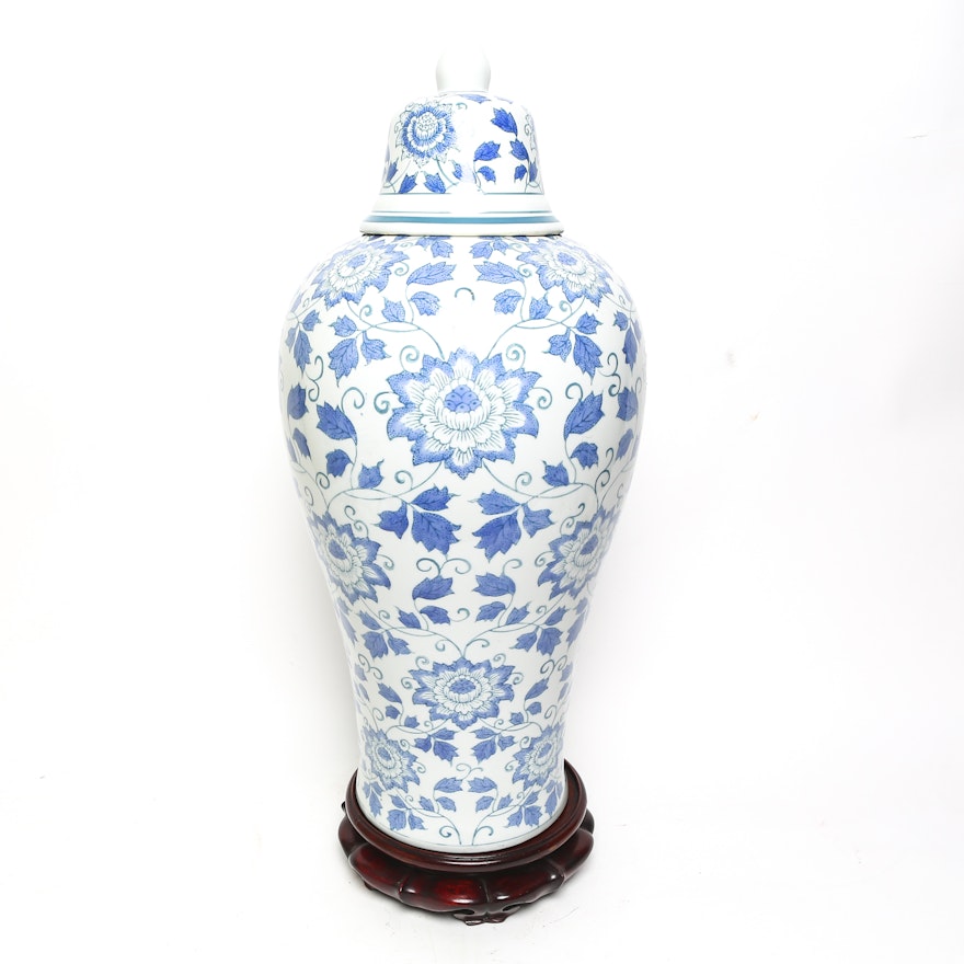 Large Chinese Blue and White Porcelain Lidded Vessel