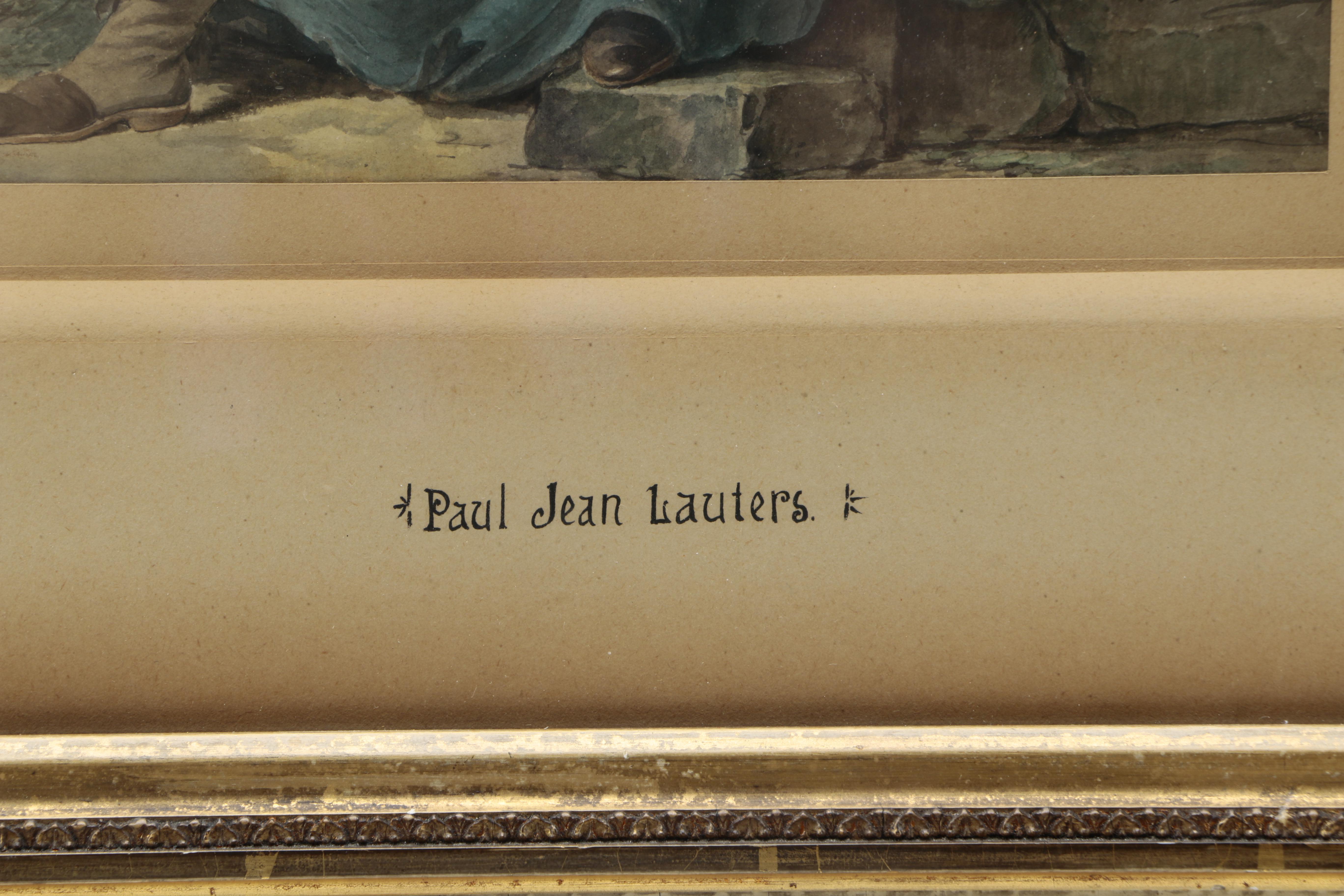 Paul Jean Lauters Watercolor Painting of Peasant Woman and Child