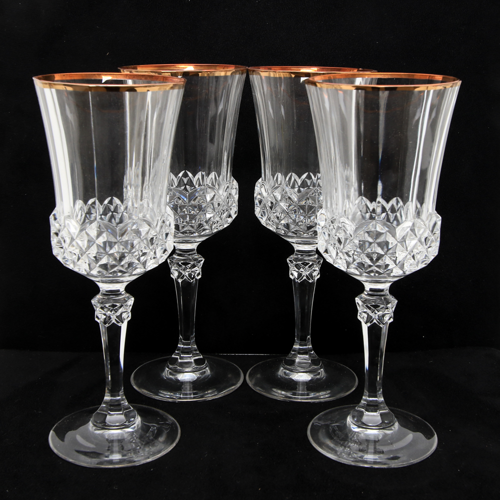 Four Crystal Glasses with Gilt Trim