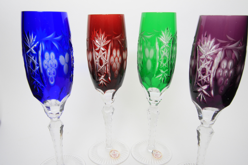 Four Cut to Clear Crystal Champagne Flutes