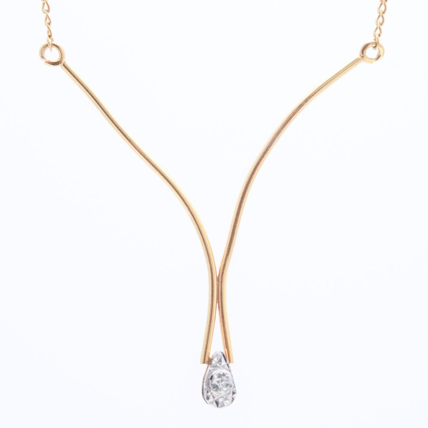 14K Yellow Gold Diamond Pendant Necklace