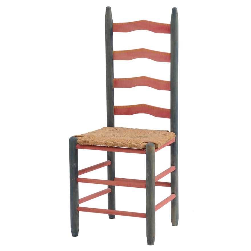 Vintage Hand-Painted Ladder Back Wicker Seat Chair