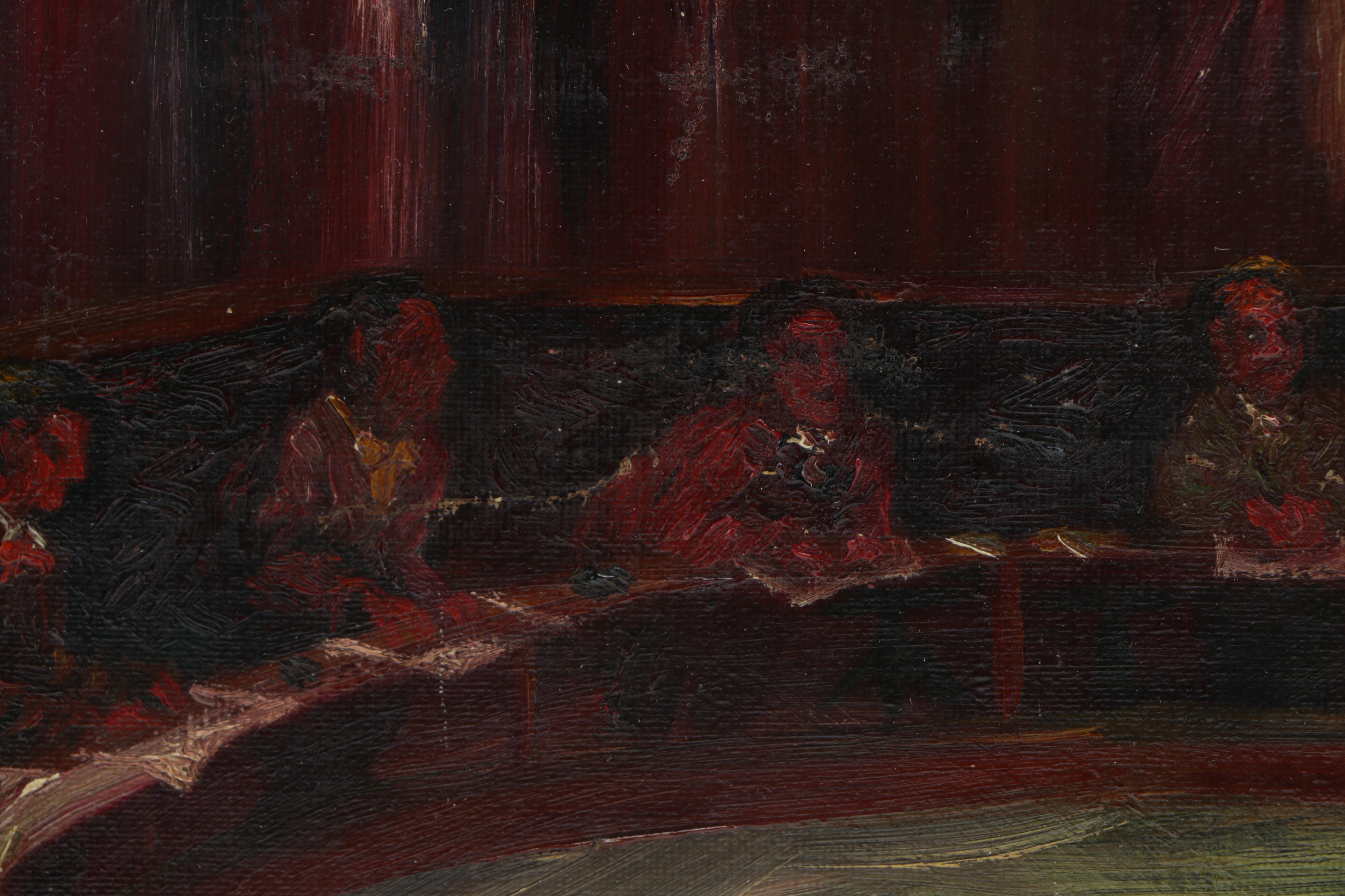 Early 20th Century Oil Painting on Canvas Board of Artists Painting a Nude Figure