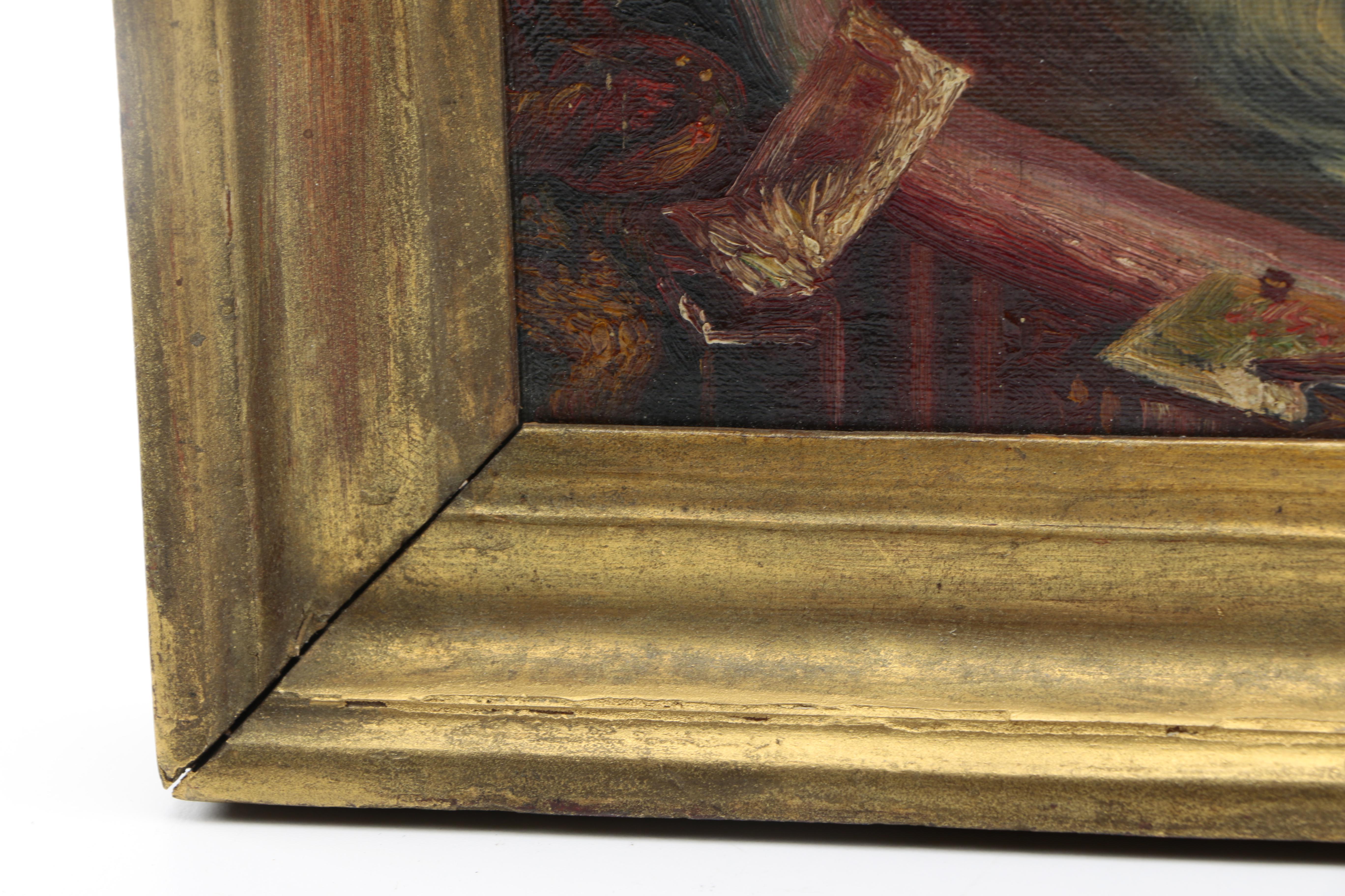 Early 20th Century Oil Painting on Canvas Board of Artists Painting a Nude Figure