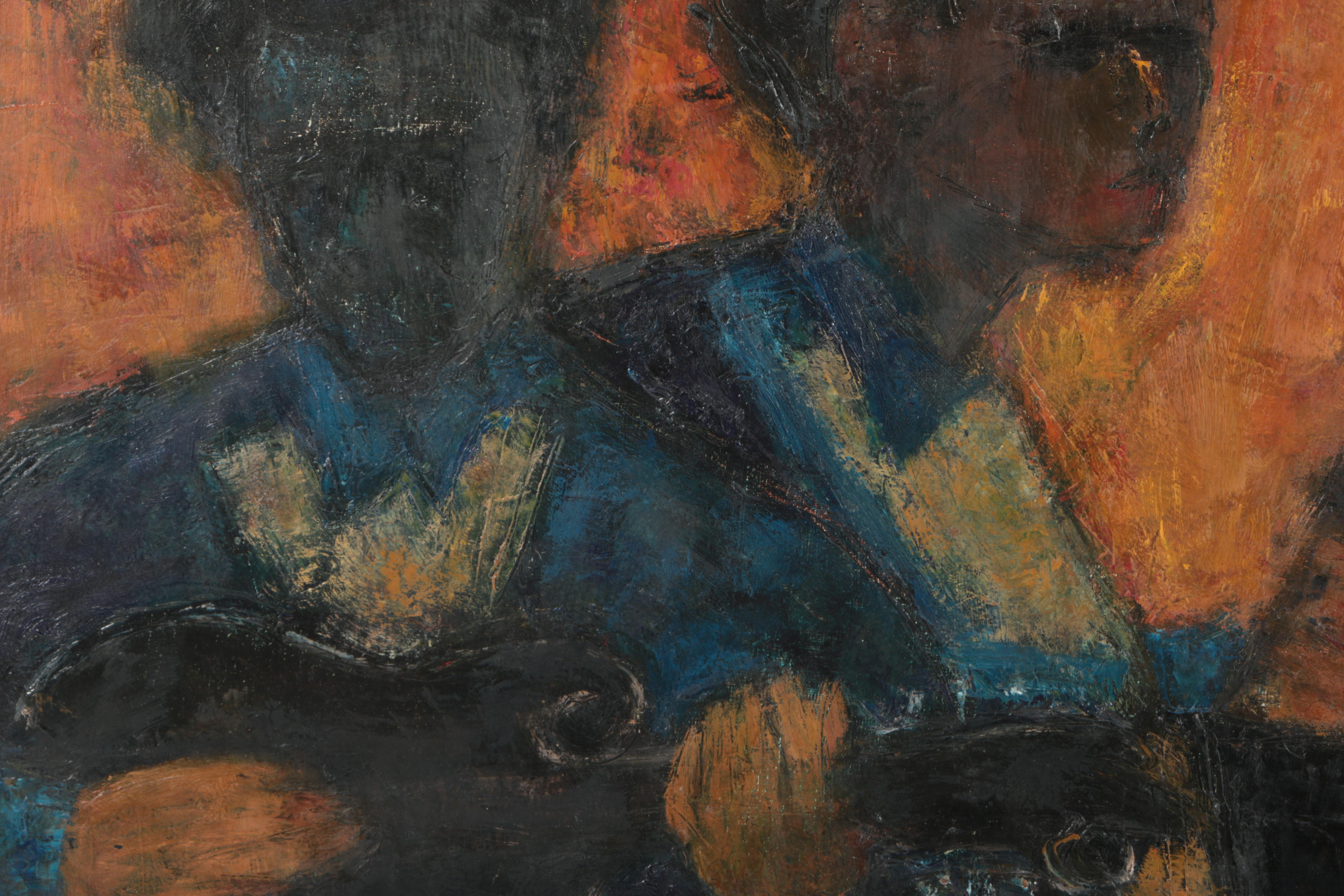 1964 French Acrylic Painting on Canvas of Musicians Performing