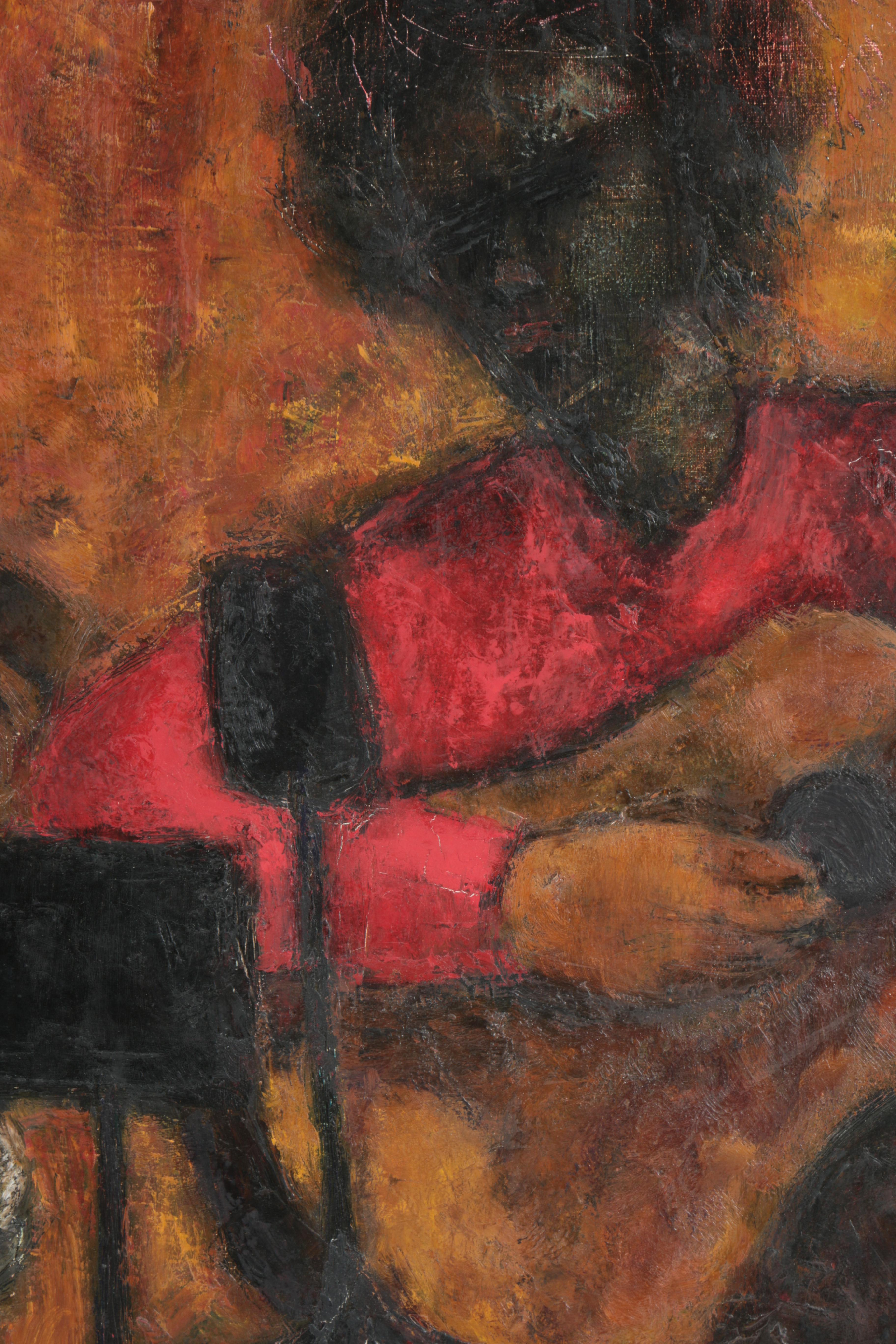 1964 French Acrylic Painting on Canvas of Musicians Performing