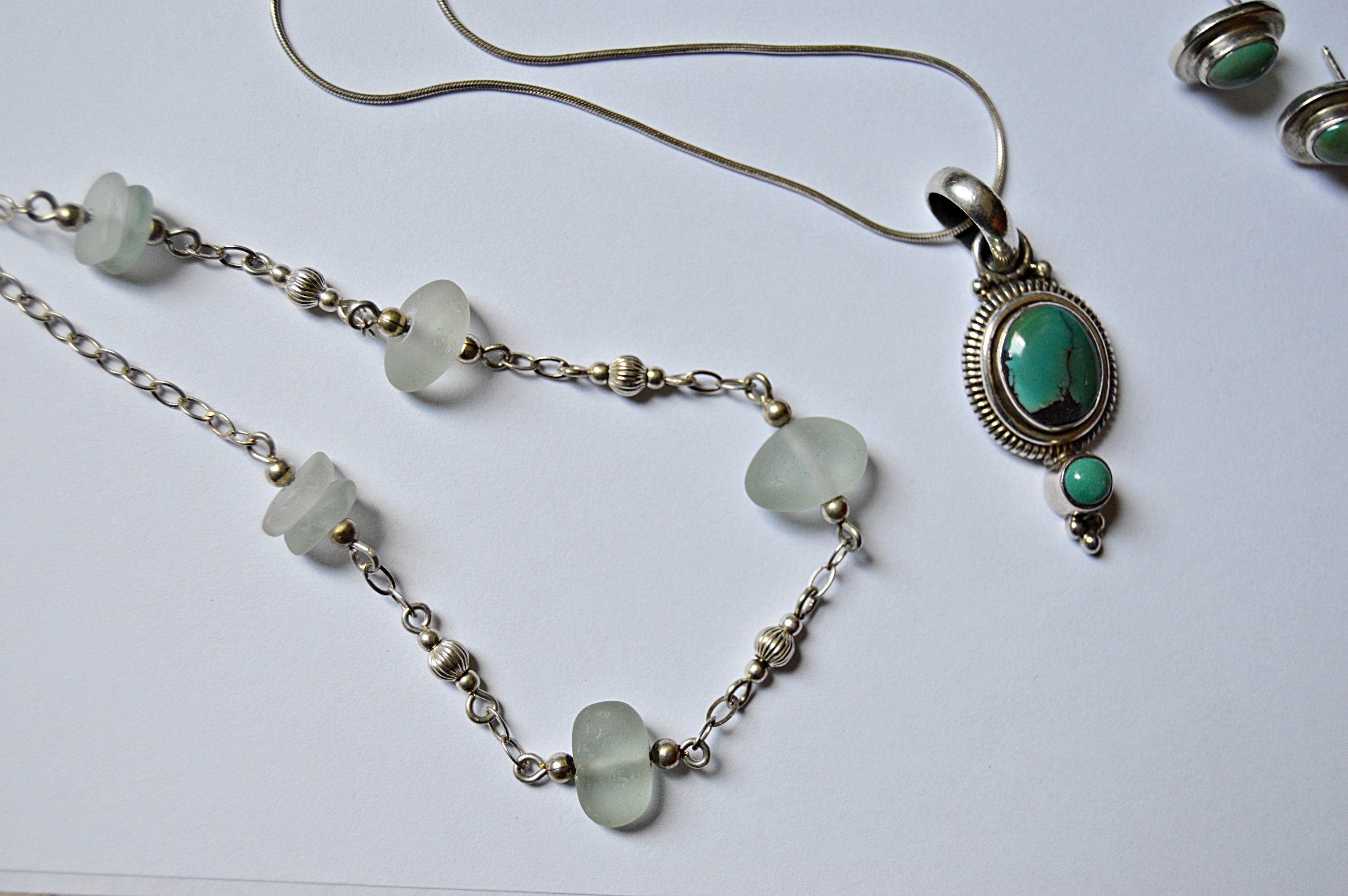 Sterling Silver, Petoskey Stone and Beach Glass Jewelry