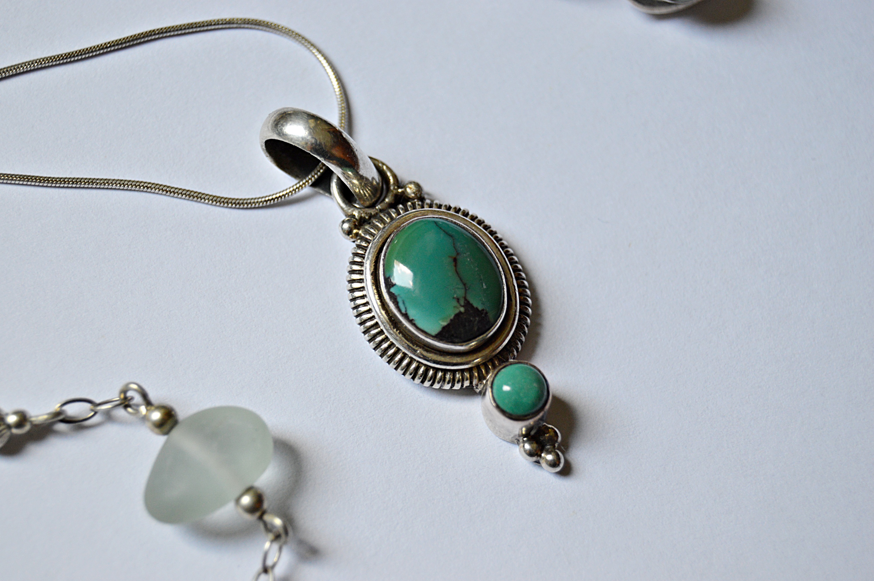 Sterling Silver, Petoskey Stone and Beach Glass Jewelry