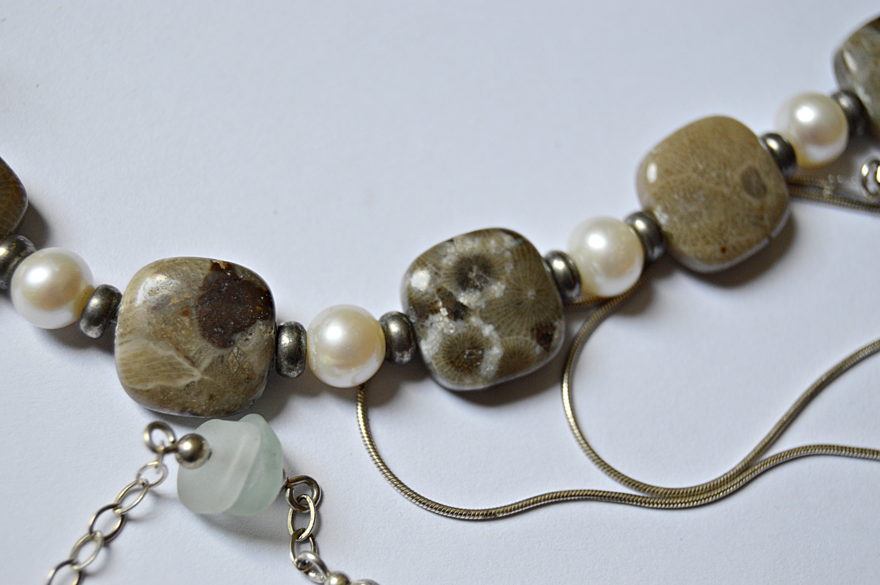 Sterling Silver, Petoskey Stone and Beach Glass Jewelry