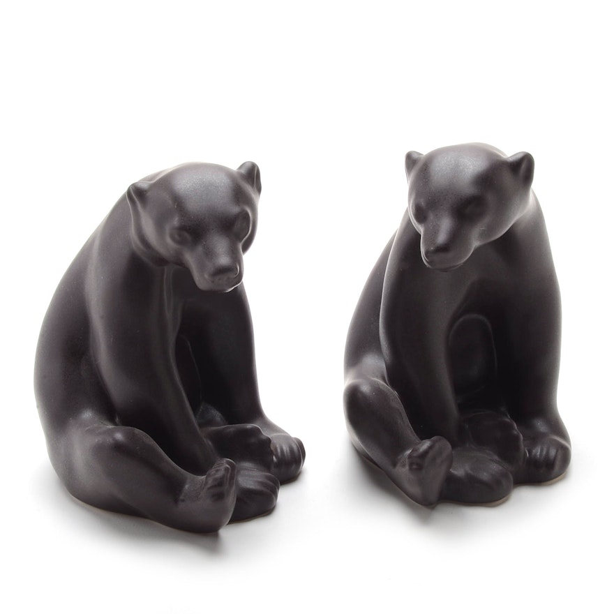 Pair of Rookwood Art Pottery "Abel Bear" Beatnik Figurines