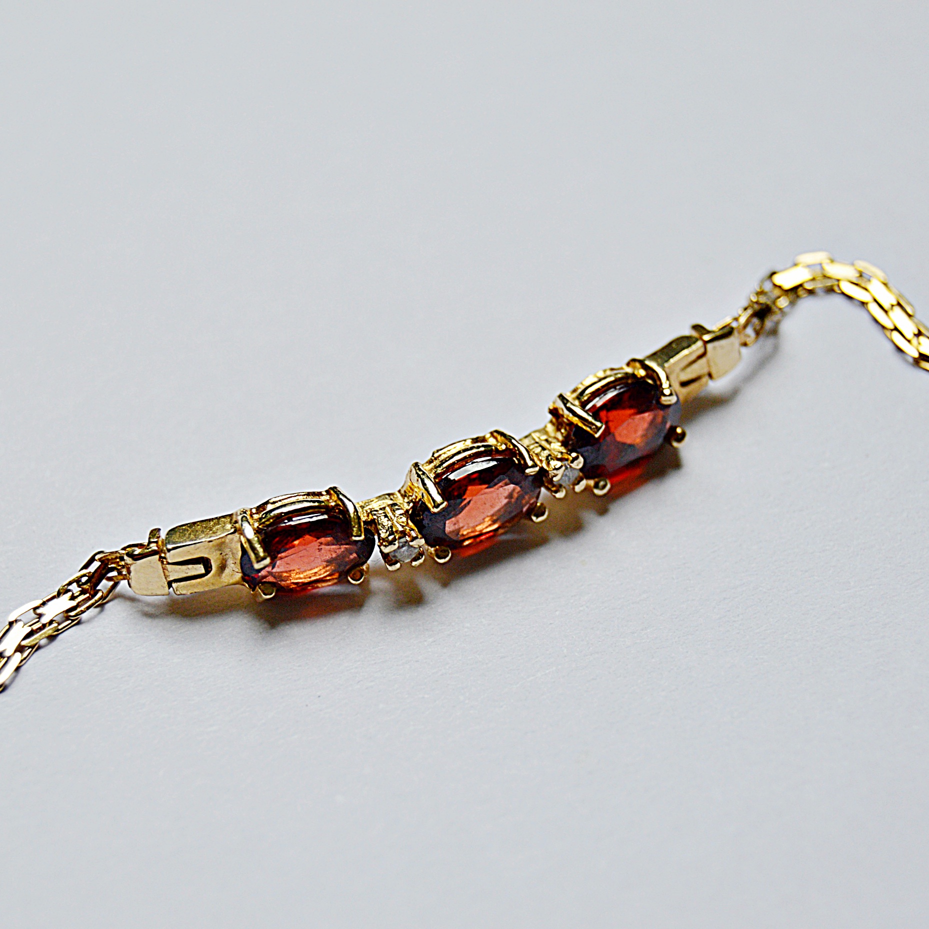 14K Yellow Gold, Diamond and Garnet Bracelet